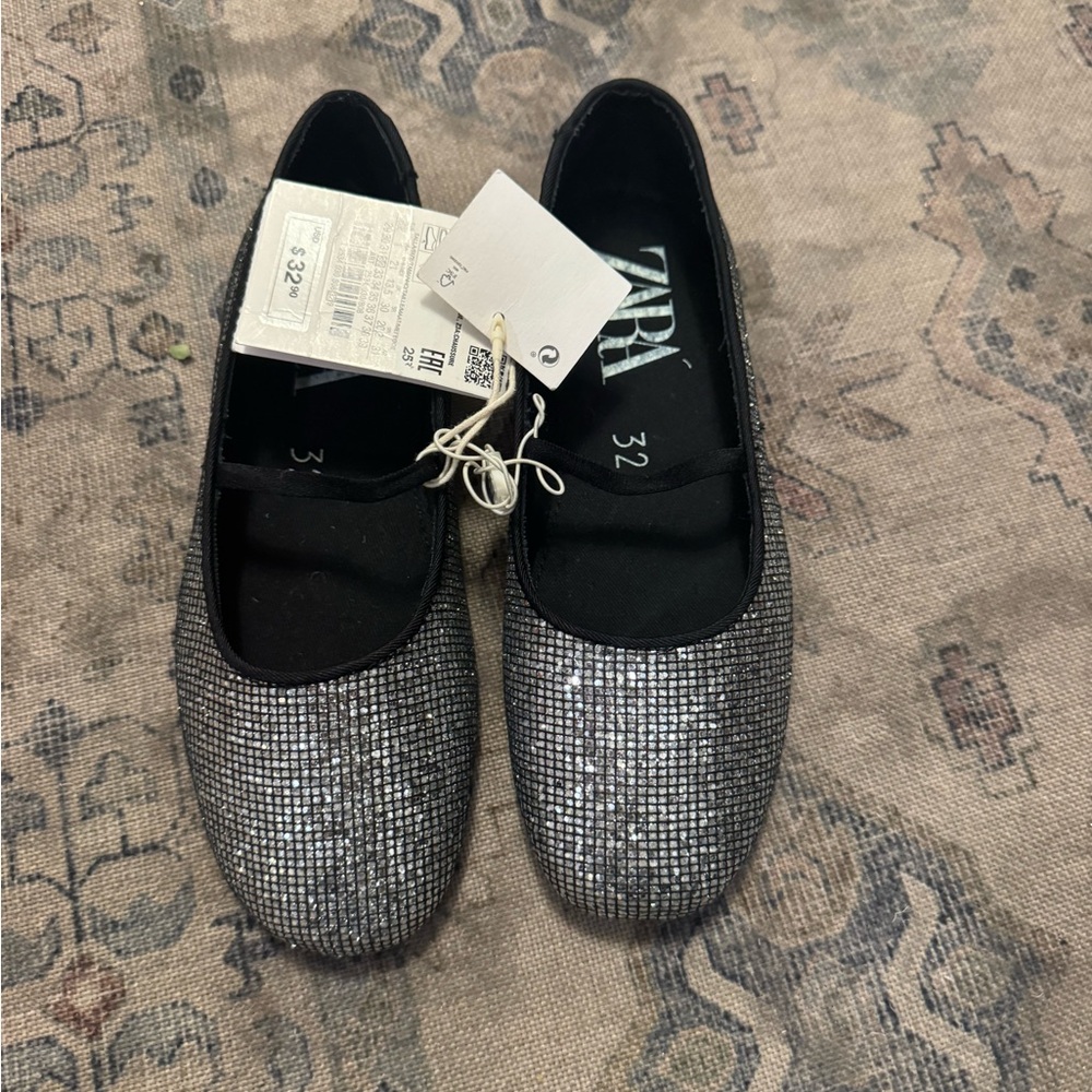 Zara Silver Glitter Mary Jane Ballet Flats for Kids